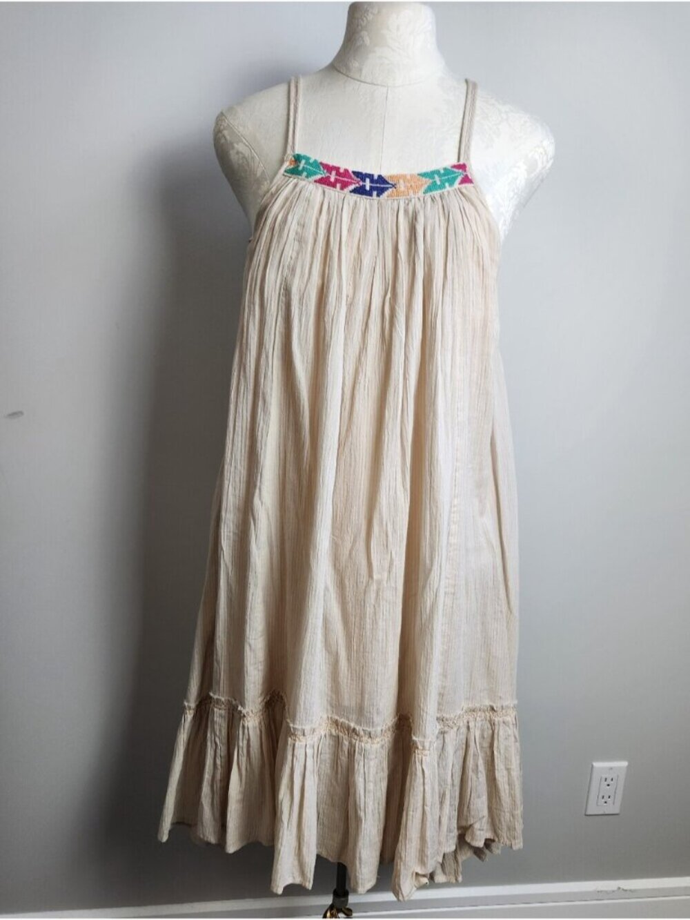 Free People 100% Cotton Cream Dress Size XS Fits Small - Medium Oversized Drapey - Picture 2 of 13